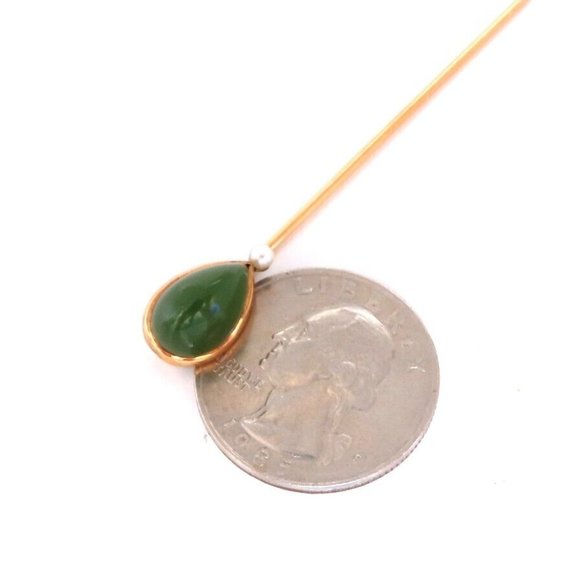 Natural American Green Jade Hat stick Pin scarf 14kt gold main image 3